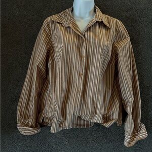 Source Unknown Brown Striped Button Down Shirt